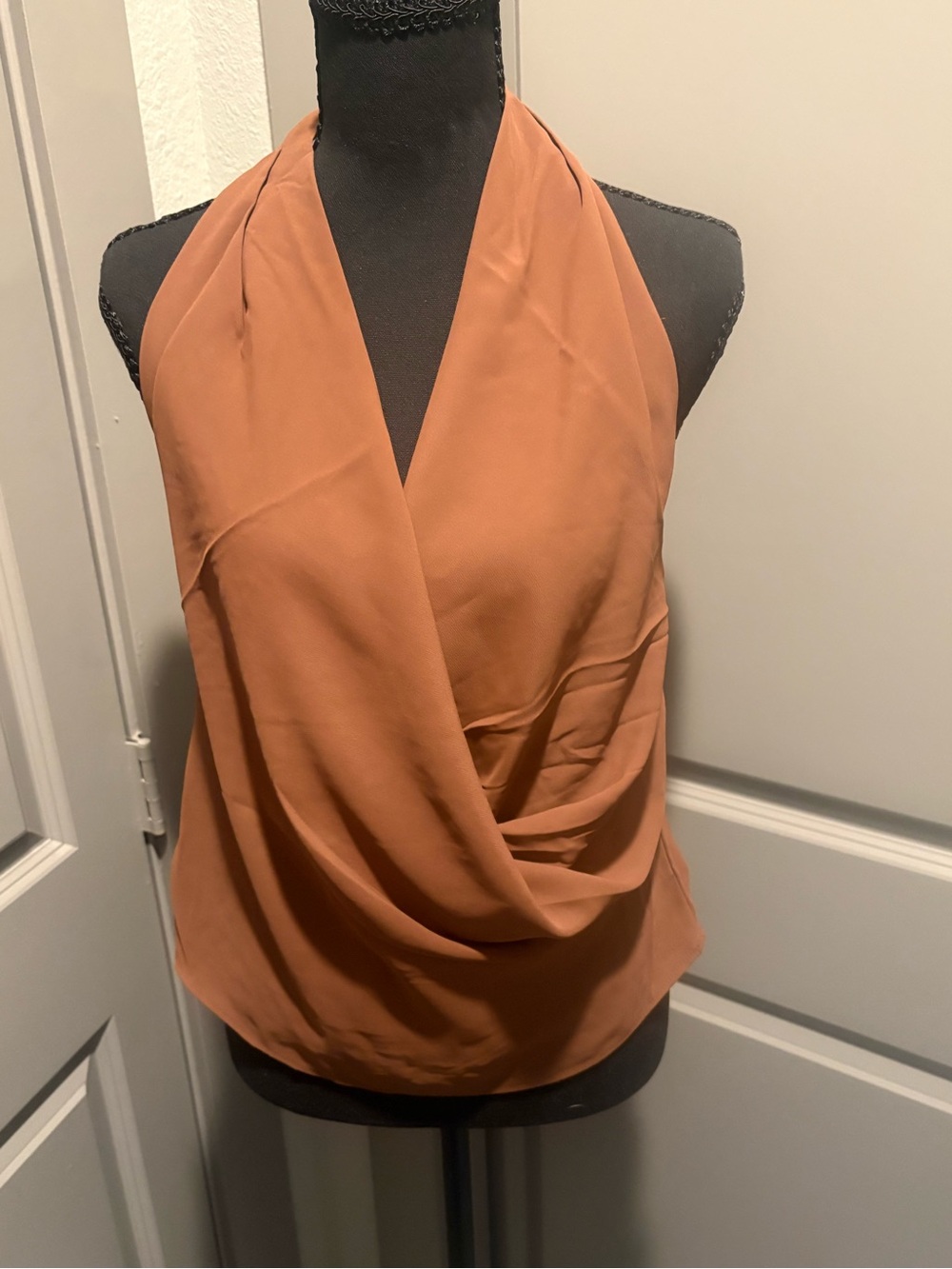 Women’s Halter Drape Front Tank Top - Rust/Brown